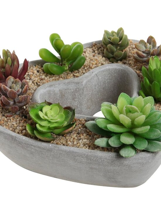 Other - Gray Cement Succulent Plant Pot with Drainage Hole, Heart Shaped, for Indoor Pla
